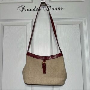 ETIENNE AIGNER Shoulder Bag Mini Linen Burgundy Leather 90’s Y2K Vintage